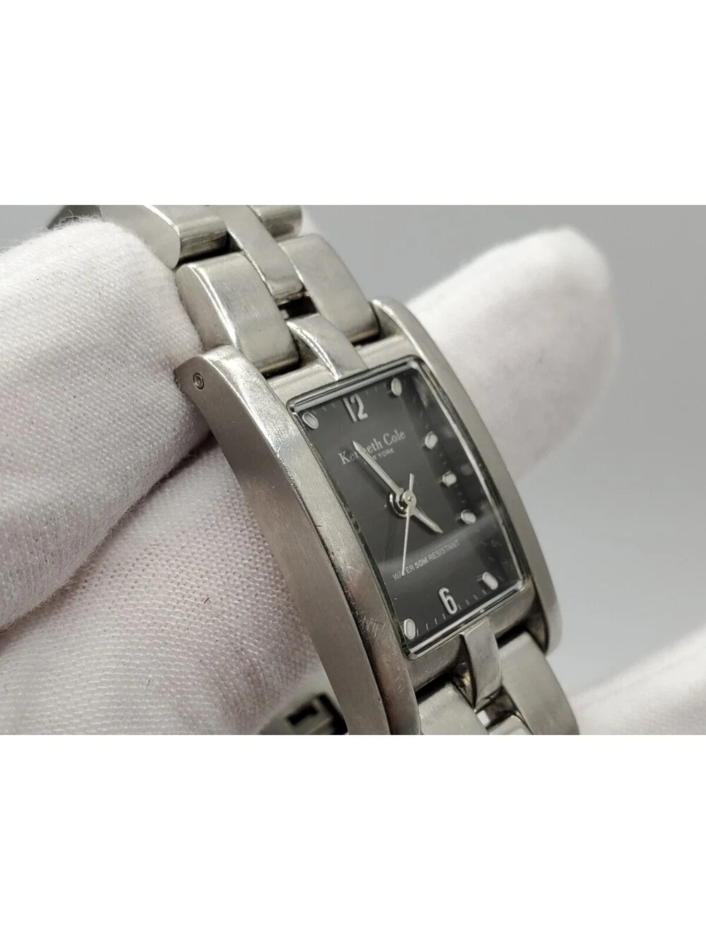 Kenneth Cole Watch Women 20mm Black Rectangle Dial Silver Tone New Battery